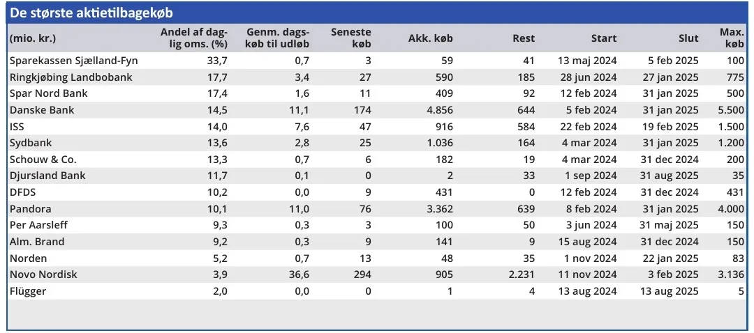 De største aktietilbagekøb